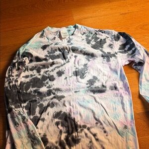 Women’s Pink Tie-Dye Long Sleeve Pocket Tee - Pastel Black Multi